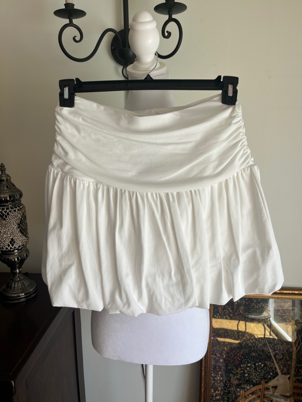 LOFT White Ruched Waist Gathered Mini Skirt